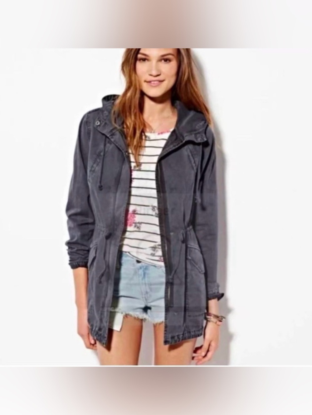 American Eagle Outfitters Charcoal Hooded Jacket,Size S
